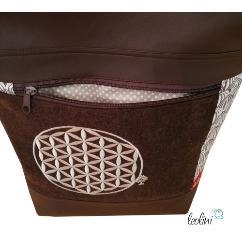 Foldover Tasche mit Blume des Lebens Stickerei mit Charmanhänger - dunkelbraun Leolini - 6