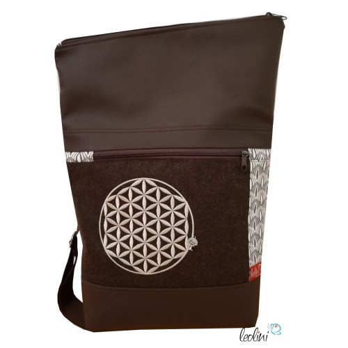 Foldover Tasche mit Blume des Lebens Stickerei mit Charmanhänger - dunkelbraun Leolini - 2