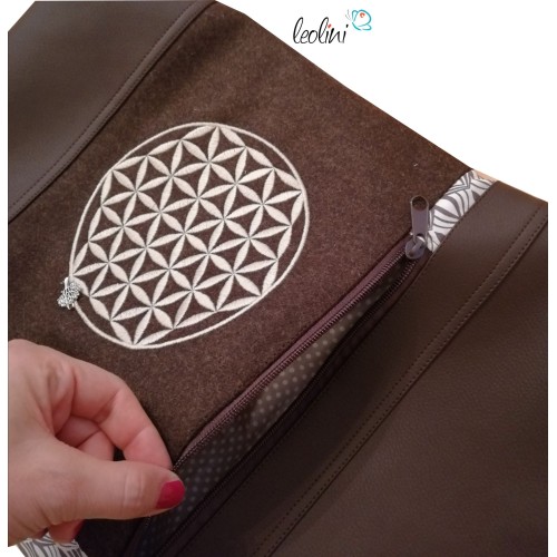 Foldover Tasche mit Blume des Lebens Stickerei mit Charmanhänger - dunkelbraun Leolini - 3