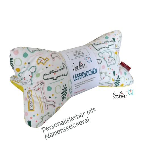 Leseknochen personalisierbar | Nackenkissen TIERPARADE | handgemacht Leolini - 1