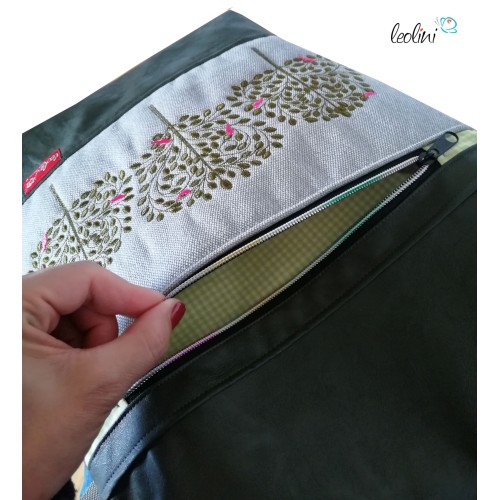 Foldover Tasche Lebensbäume Stickerei oliv mit Außenfach Leolini - 3
