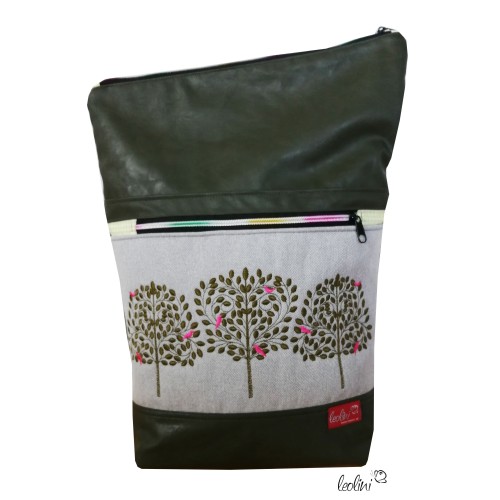Foldover Tasche Lebensbäume Stickerei oliv mit Außenfach Leolini - 2