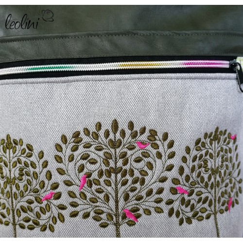 Foldover Tasche Lebensbäume Stickerei oliv mit Außenfach Leolini - 5