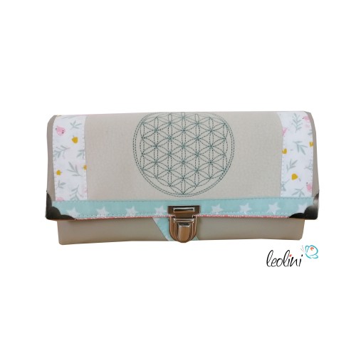 Portemonnaie mit Stickerei | Geldbörse Blume des Lebens pastell Leolini - 1