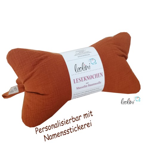 Leseknochen MUSSELIN Double Gauze | COGNAC/ROST - personalisierbar mit Stickerei Leolini - 1
