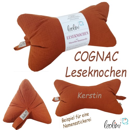 Leseknochen MUSSELIN Double Gauze | COGNAC/ROST - personalisierbar mit Stickerei Leolini - 6