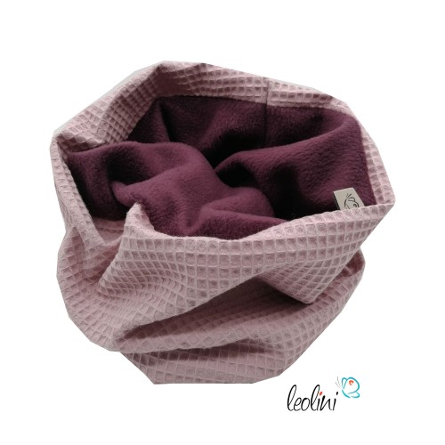 Schlupfschal Loop Waffelpique und Polarfleece aubergine rose Leolini - 4