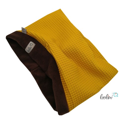 Schlupfschal Loop Waffelpique und Polarfleece senf und braun Leolini - 2