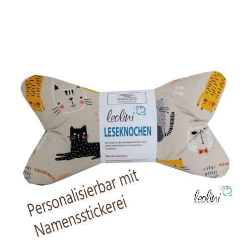 Leseknochen personalisierbar - Katzen Nackenkissen COOL CATS mit Namensstickerei Leolini - 7