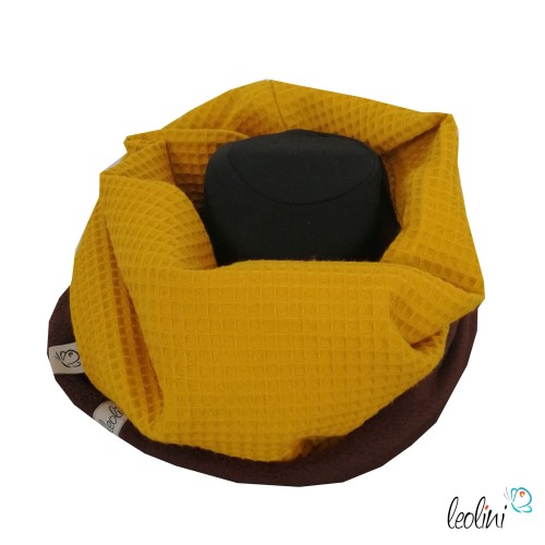 Schlupfschal Loop Waffelpique und Polarfleece senf und braun