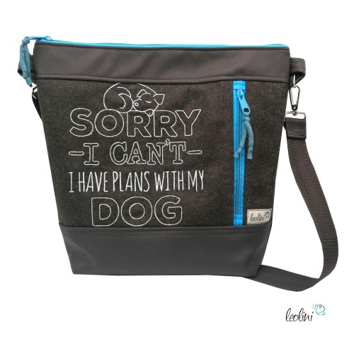 Umhängetasche mit Stickerei | I have plans with my DOG Leolini - 1