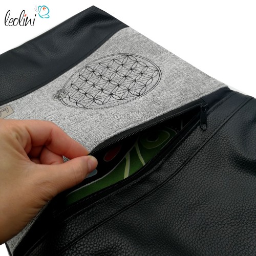 Foldover Tasche in schwarz | Blume des Lebens Stickerei Leolini - 3