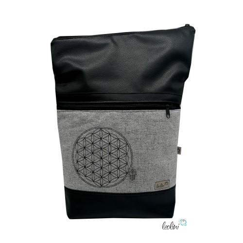 Foldover Tasche in schwarz | Blume des Lebens Stickerei Leolini - 2