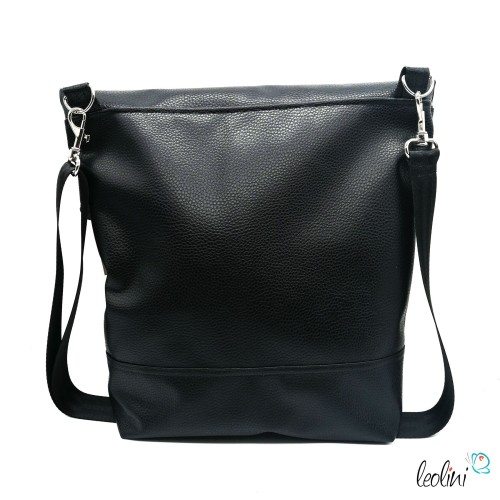 Foldover Tasche in schwarz | Blume des Lebens Stickerei Leolini - 5
