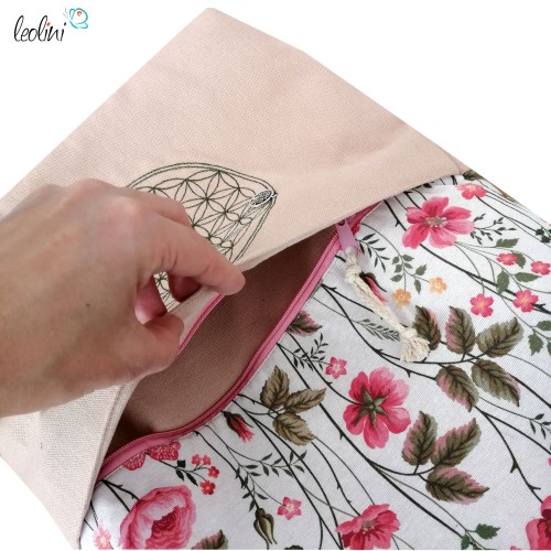 Shopper aus Canvas mit Stickerei Blume des Lebens | BLUMEN| mit Außenfach und zusätzlichem Gurt Leolini - 5