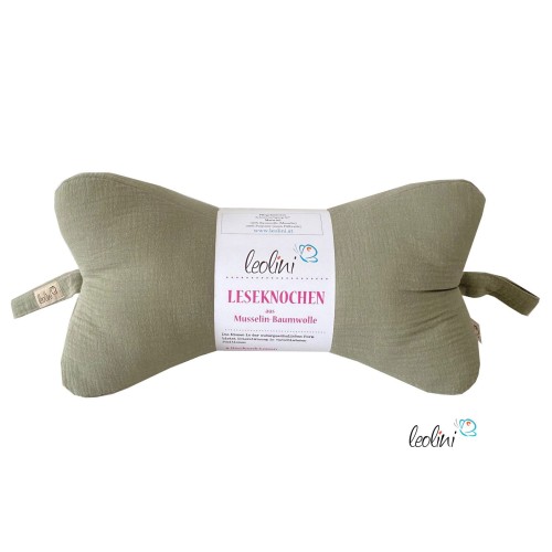 Leseknochen MUSSELIN Double Gauze in OLIVE | personalisierbar und handgemacht Leolini - 4