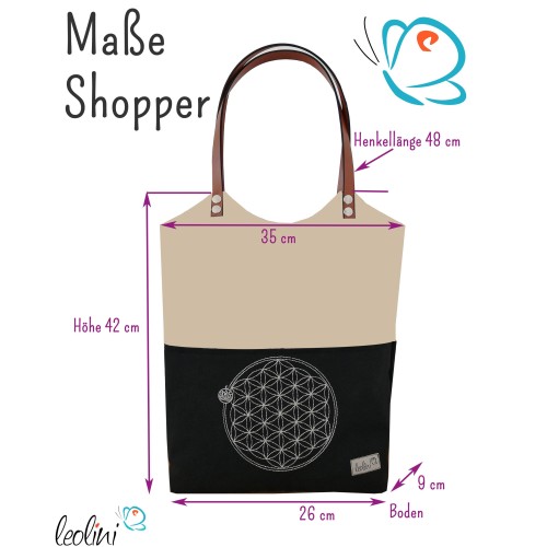 Shopper aus Canvas mit Stickerei Blume des Lebens | GINKGO | mit Außenfach und zusätzlichem Gurt Leolini - 8