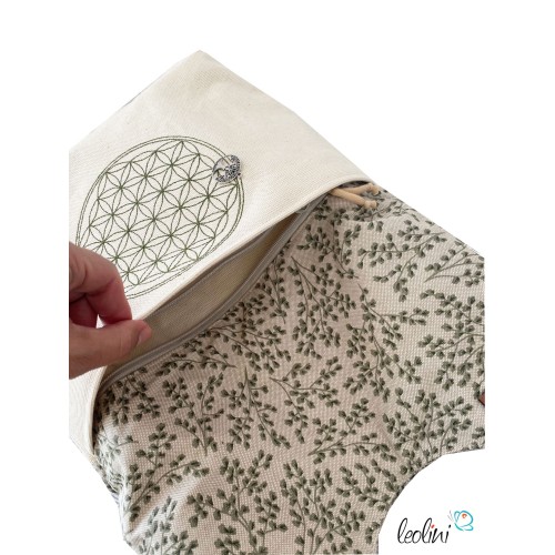 Shopper aus Canvas mit Stickerei Blume des Lebens | GINKGO | mit Außenfach und zusätzlichem Gurt Leolini - 4