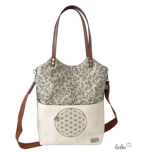 Shopper aus Canvas mit Stickerei Blume des Lebens | GINKGO | mit Außenfach und zusätzlichem Gurt Leolini - 1
