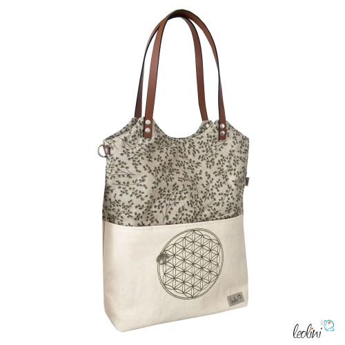 Shopper aus Canvas mit Stickerei Blume des Lebens | GINKGO | mit Außenfach und zusätzlichem Gurt Leolini - 2