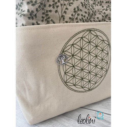 Shopper aus Canvas mit Stickerei Blume des Lebens | GINKGO | mit Außenfach und zusätzlichem Gurt Leolini - 7