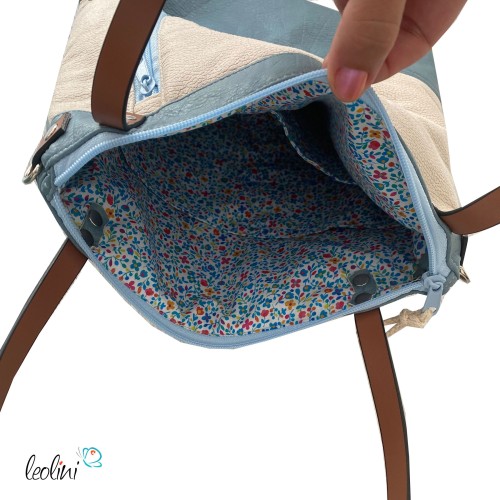 Henkeltasche mit der Blume des Lebens | eisblaues Lederimitat | mit Außenfach Leolini - 7