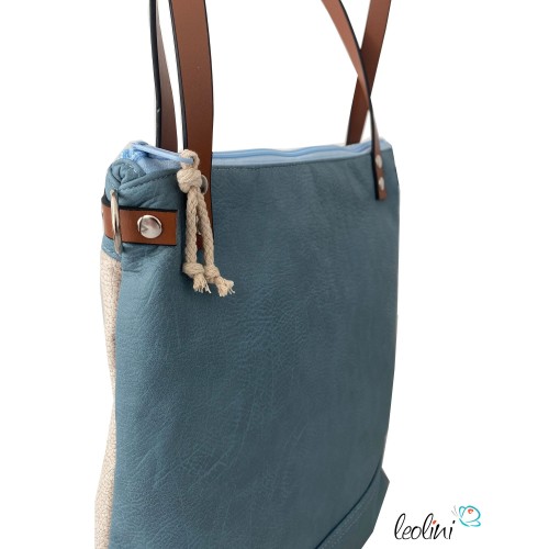 Henkeltasche mit der Blume des Lebens | eisblaues Lederimitat | mit Außenfach Leolini - 5