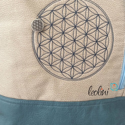 Henkeltasche mit der Blume des Lebens | eisblaues Lederimitat | mit Außenfach Leolini - 6