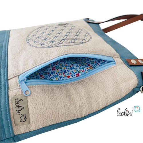 Henkeltasche mit der Blume des Lebens | eisblaues Lederimitat | mit Außenfach Leolini - 8
