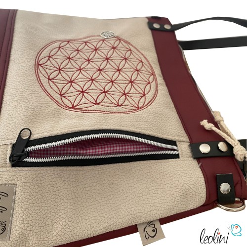 Henkeltasche LENO mit der Blume des Lebens | bordeaux Lederimitat | mit Außenfach Leolini - 3