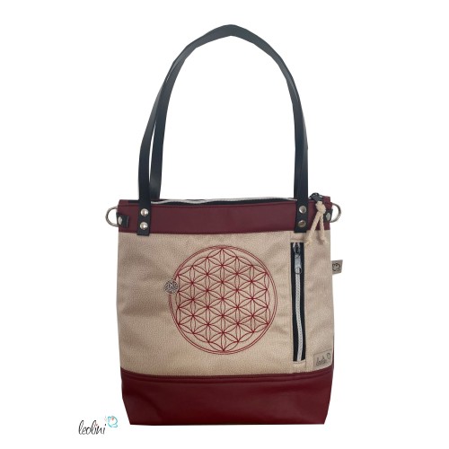Henkeltasche LENO mit der Blume des Lebens | bordeaux Lederimitat | mit Außenfach Leolini - 1