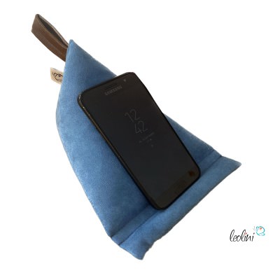 Handysitzsack DELUXE | Wildlederimitat BLAU | Stützkissen für Smartphone und Tablet