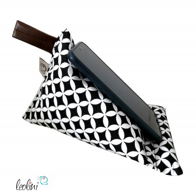 Handysitzsack | RETRO SCHWARZ aus Baumwolle | Stützkissen für Smartphone und Tablet