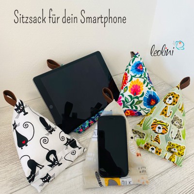 Handysitzsack | TIGER aus Baumwolle | Stützkissen für Smartphone und Tablet