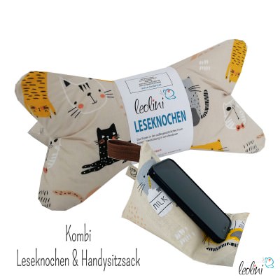 Handysitzsack | COOL CATS aus Baumwolle | Stützkissen für Smartphone und Tablet