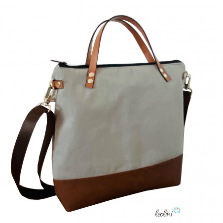 Umhängetasche aus Canvas mit Stickerei BLUME DES LEBENS | Farbe hellgrau mit Henkel Leolini - 3