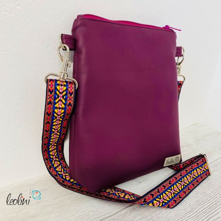 Kleine Umhängetasche LILA mit gemustertem Gurtband | Kleine LEOS Leolini - 5