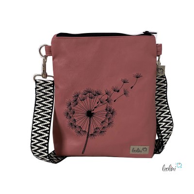 Kleine Umhängetasche DUNKLES ROSA mit Pusteblume | mit gemustertem Gurtband | Kleine LEOS