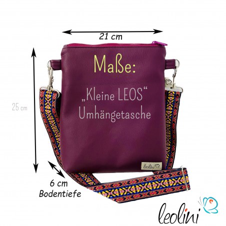 Kleine Umhängetasche DUNKLES EISBLAU mit Pusteblume | mit gemustertem Gurtband | Kleine LEOS Leolini - 8