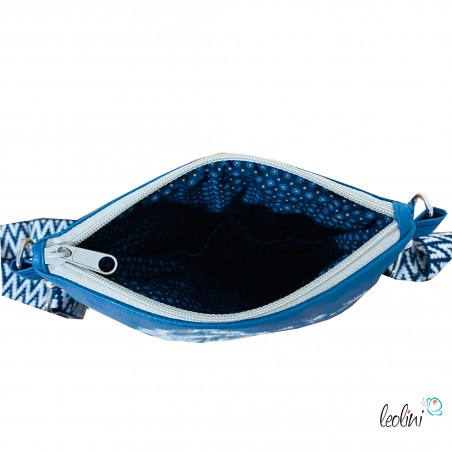 Kleine Umhängetasche DUNKLES EISBLAU mit Pusteblume | mit gemustertem Gurtband | Kleine LEOS Leolini - 4