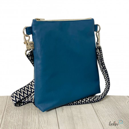 Kleine Umhängetasche DUNKLES EISBLAU mit Pusteblume | mit gemustertem Gurtband | Kleine LEOS Leolini - 6