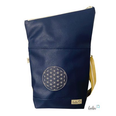 Mini Foldover Tasche Blume des Lebens Stickerei dunkelblau