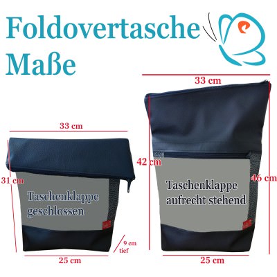 Foldover Tasche in schwarz | Blume des Lebens Stickerei