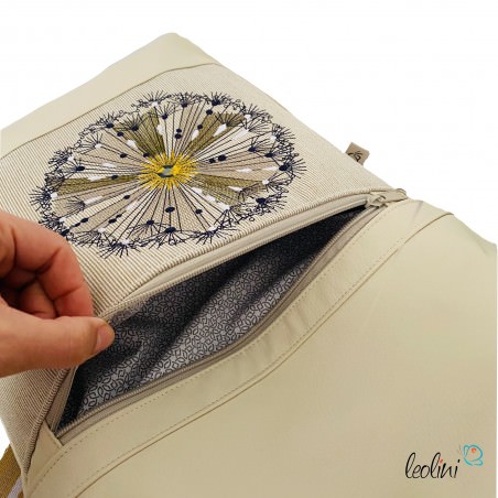 Foldover Tasche mit Pusteblume Stickerei  | mit Außenfach | beige Leolini - 5