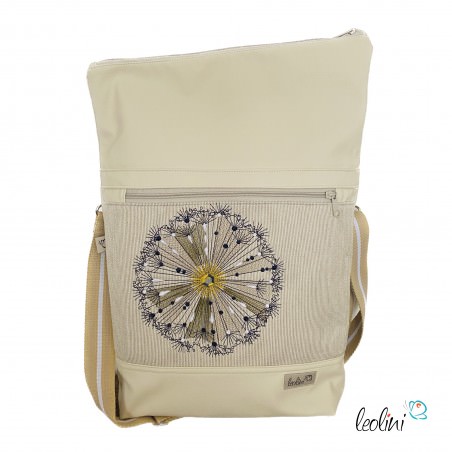 Foldover Tasche mit Pusteblume Stickerei  | mit Außenfach | beige Leolini - 3