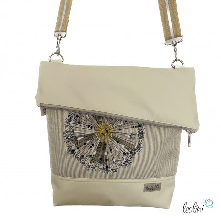Foldover Tasche mit Pusteblume Stickerei  | mit Außenfach | beige Leolini - 2