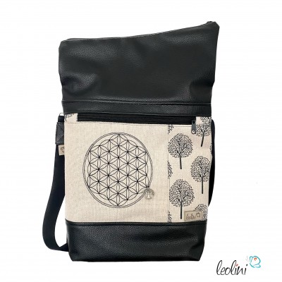 Foldover Tasche mit Blume des Lebens Stickerei und Lebensbaum in schwarz | mit Außenfach %price% %category%