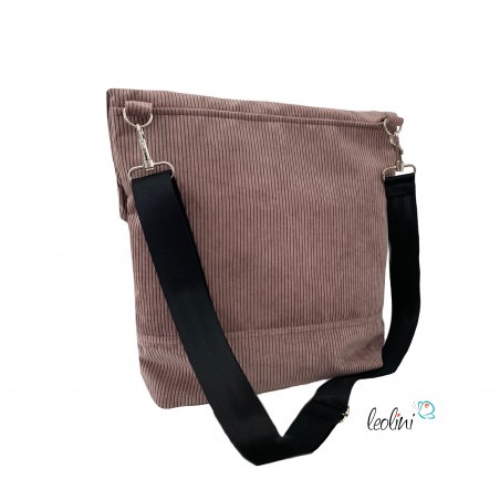 Foldover Tasche aus CORD mit MONDPHASEN Stickerei | Cordtasche in Helle Mauve | mit Außenfach Leolini - 3