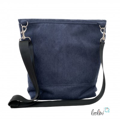 Foldover Tasche aus CORD mit MONDPHASEN Stickerei | Cordtasche in Jeansblau | mit Außenfach