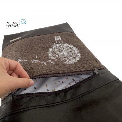 Foldover Tasche mit Pusteblumen Stickerei | Mokka | mit Außenfach %price% %category%